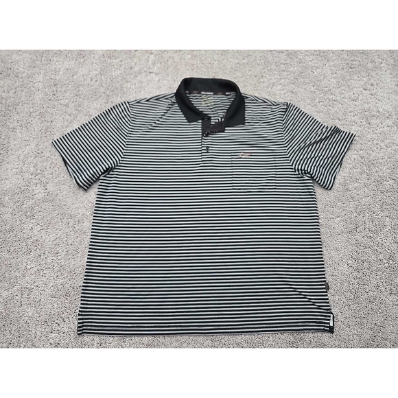 Greg Norman Polo Shirt Mens XL Black Striped‎ Short Sleeve Logo Golf Casual - Picture 1 of 8